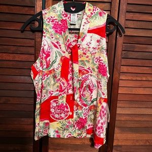 Nine West Silk Blouse - NWT- Asian-Inspired Print Silk Sleeveless - Size 6